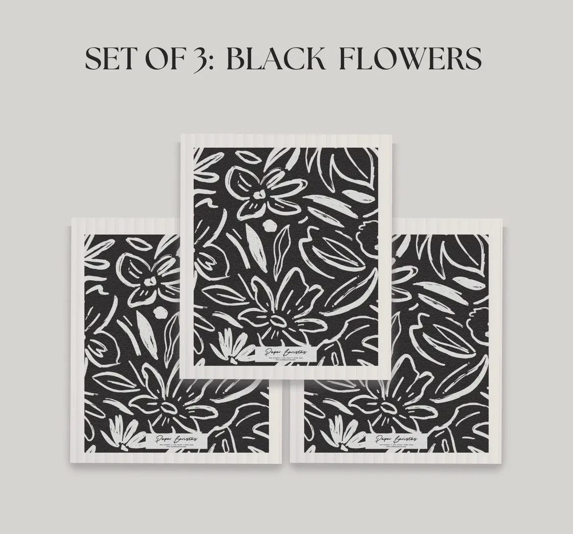 Swedish reusable black flower Dishcloths-3 pack